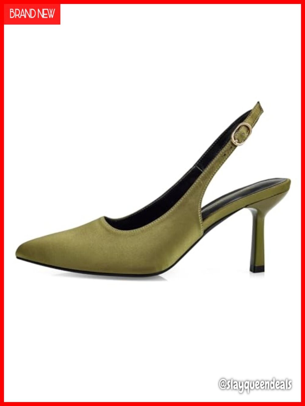 Kitten Heel Slingback Pumps with Buckle Strap, Closed Pointed Toe 3 Inch Heel